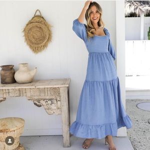 TAHLIA LINEN MAXI DRESS - DENIM BLUE- XL - Australian Brand the self styler